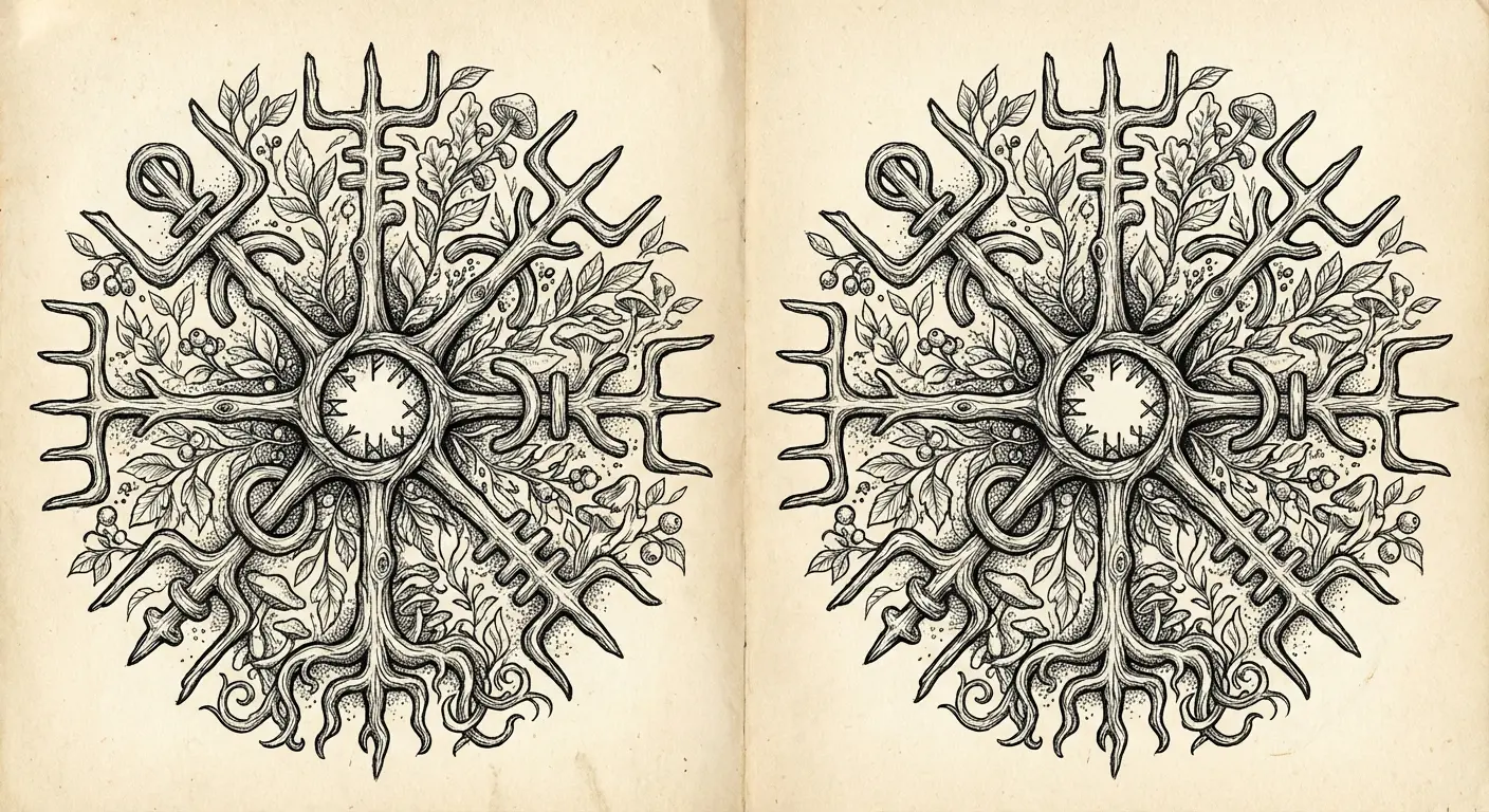 Forest themed vegvisir tattoo with trees