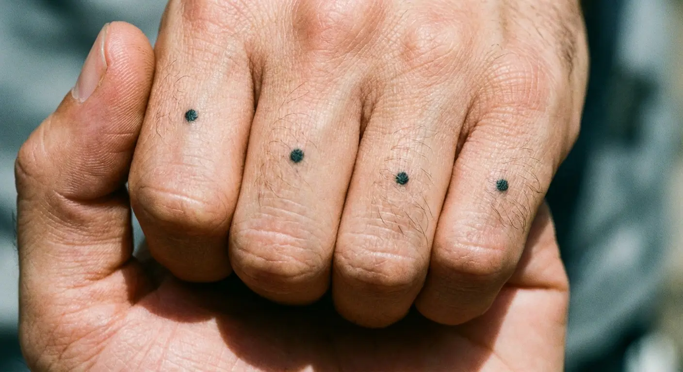 Knuckle dot tattoos on hand