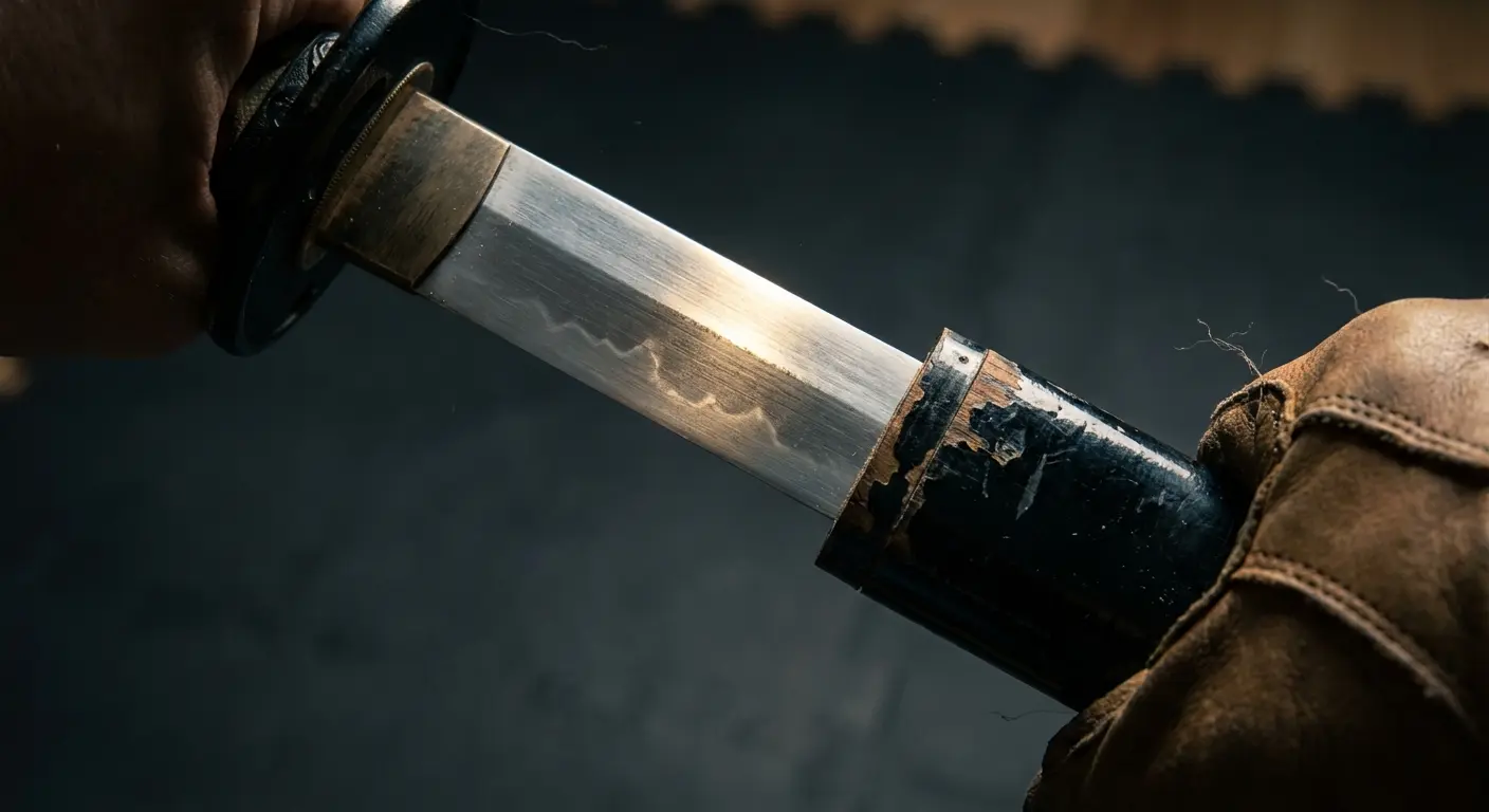 Katana partially unsheathed from scabbard tattoo