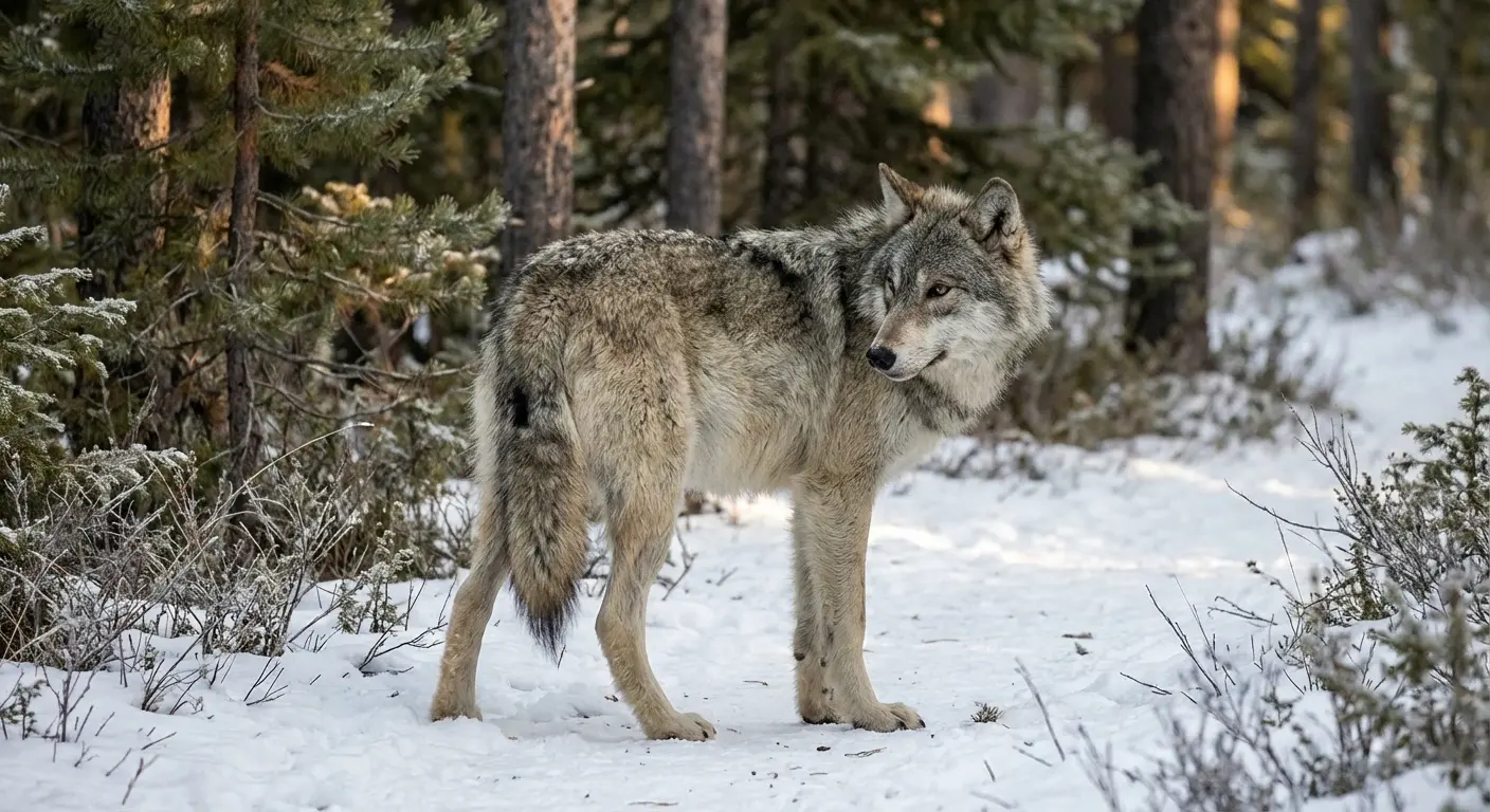Wolf looking back over shoulder while walking away