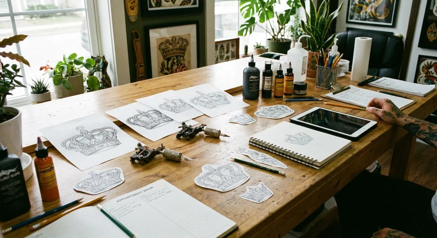 Crown tattoo design visualization and planning