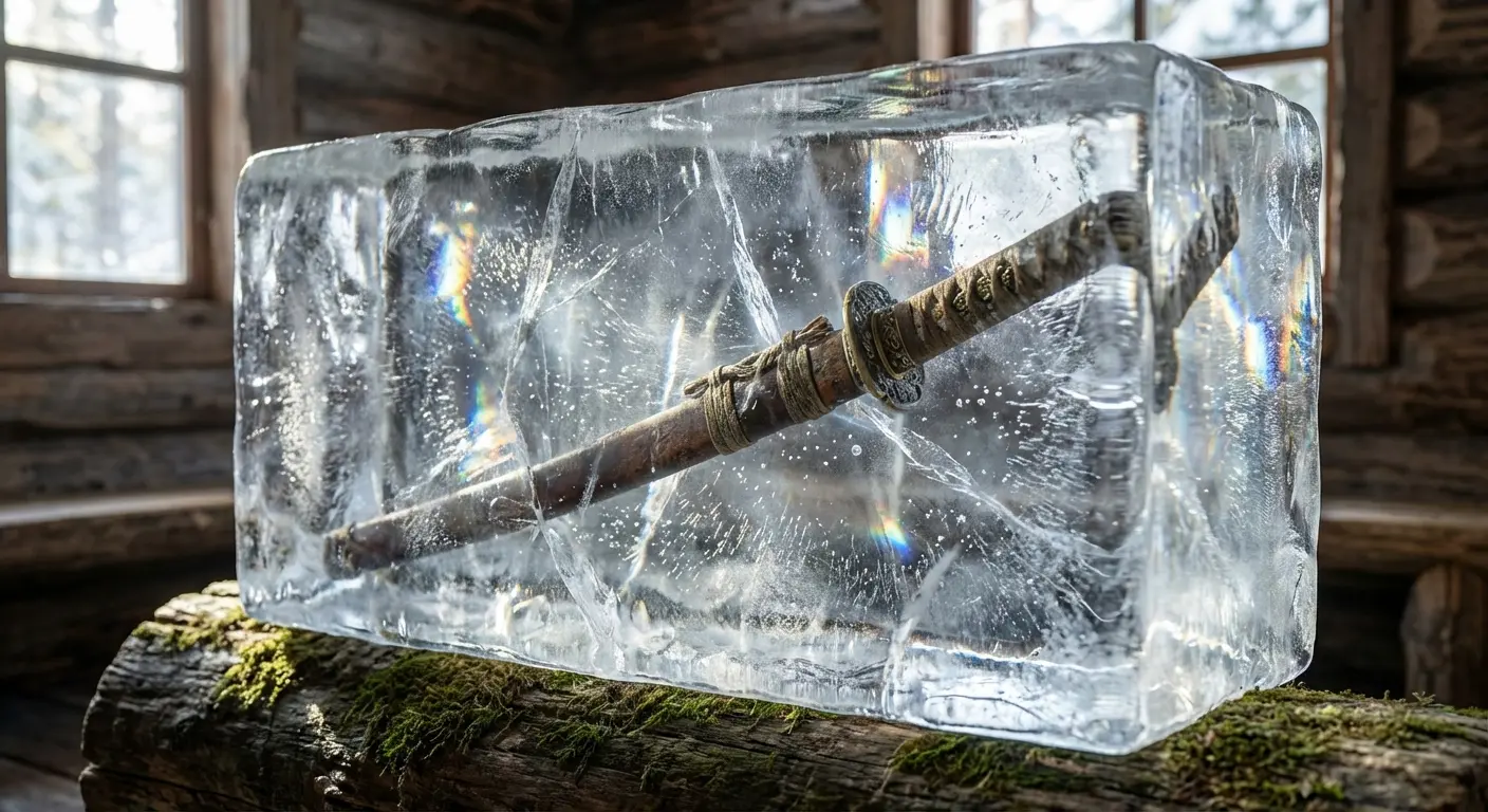 Katana frozen in ice block