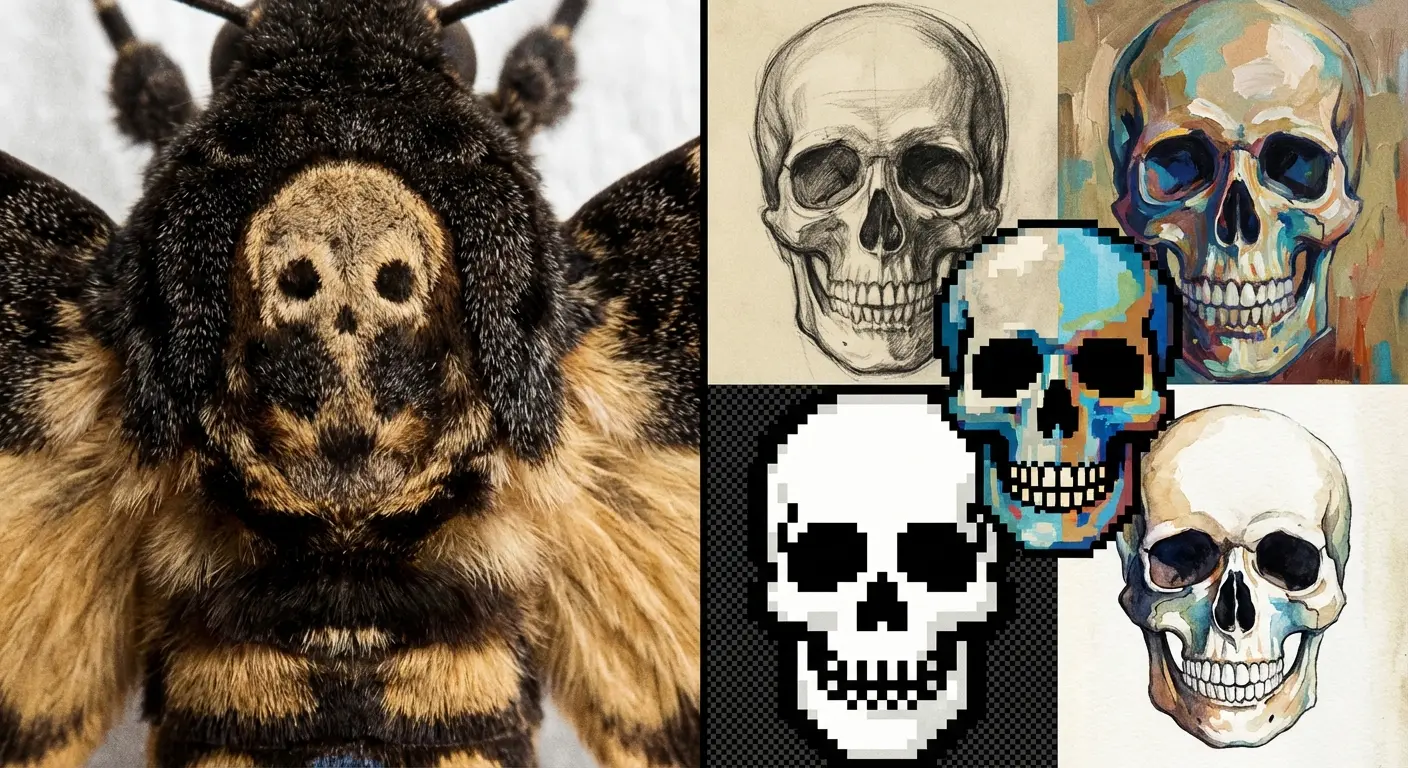 Close-up of moth skull pattern