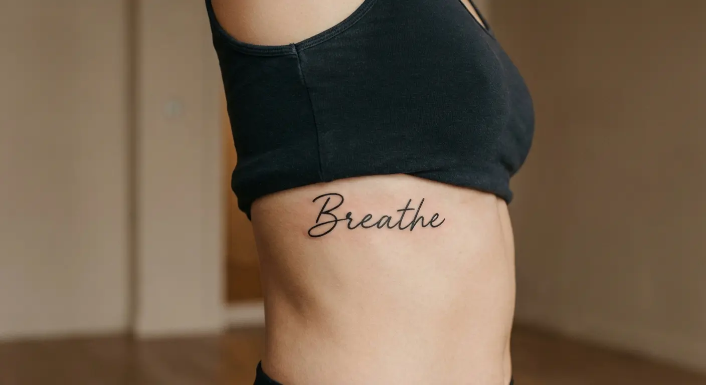 Ribcage script tattoo on woman