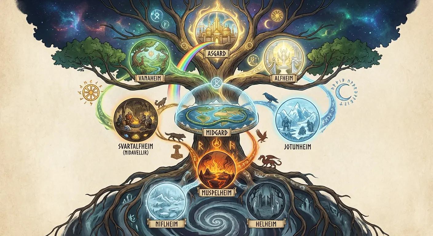 Viking cosmology symbols and Norse mythology designs