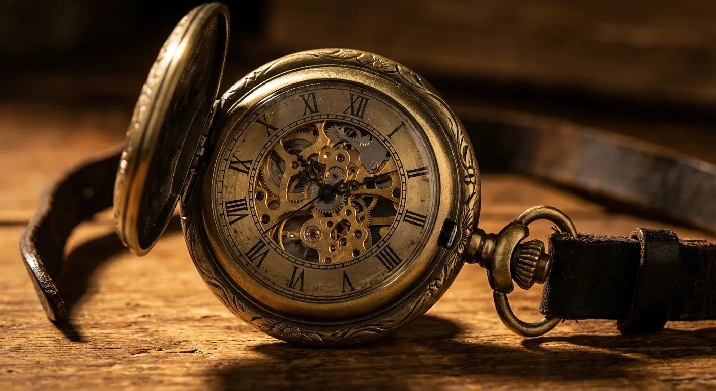 Detailed timepiece mechanics surrounding Latin phrase with mortality elements