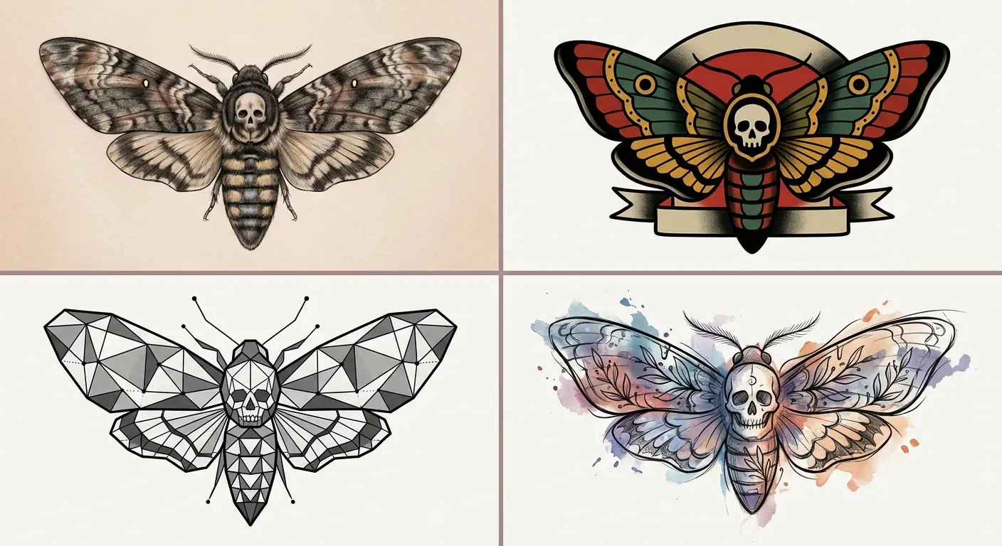 Various death moth tattoo design styles