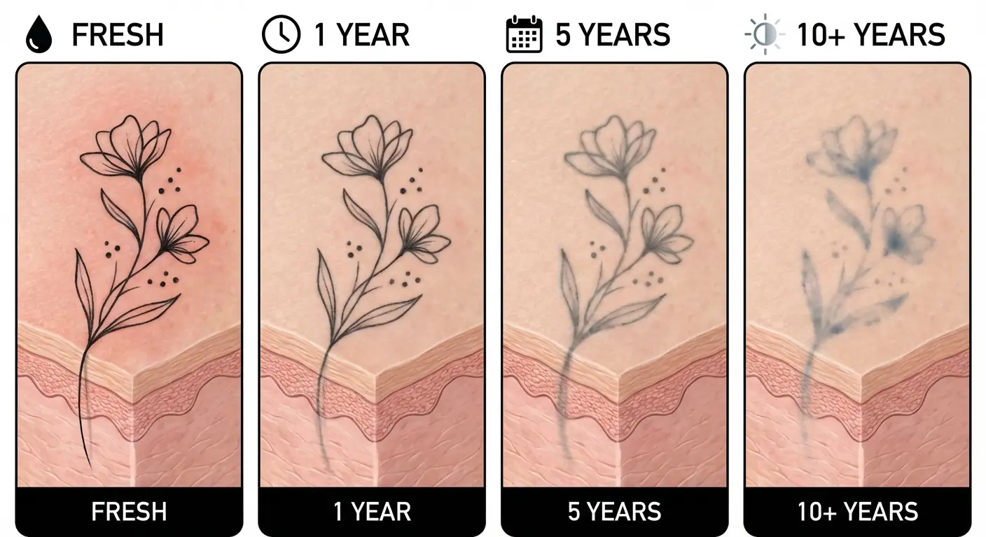 Aged fineline tattoo showing graceful evolution