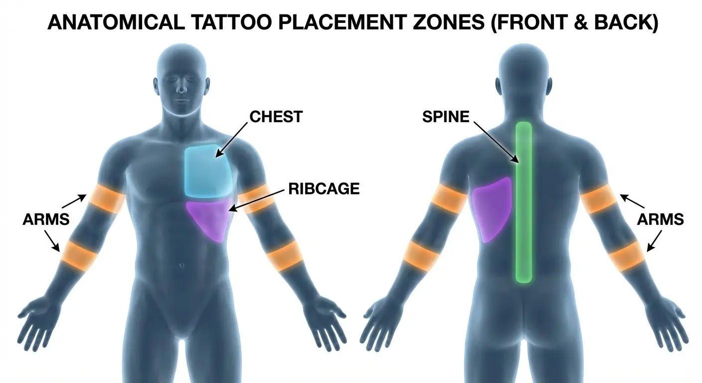 Multiple placement examples showing same phrase in different body locations