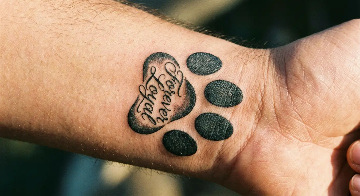 Paw print with dog's name incorporated into pad design
