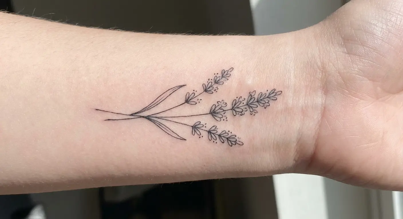 Micro botanical sprig tattoo