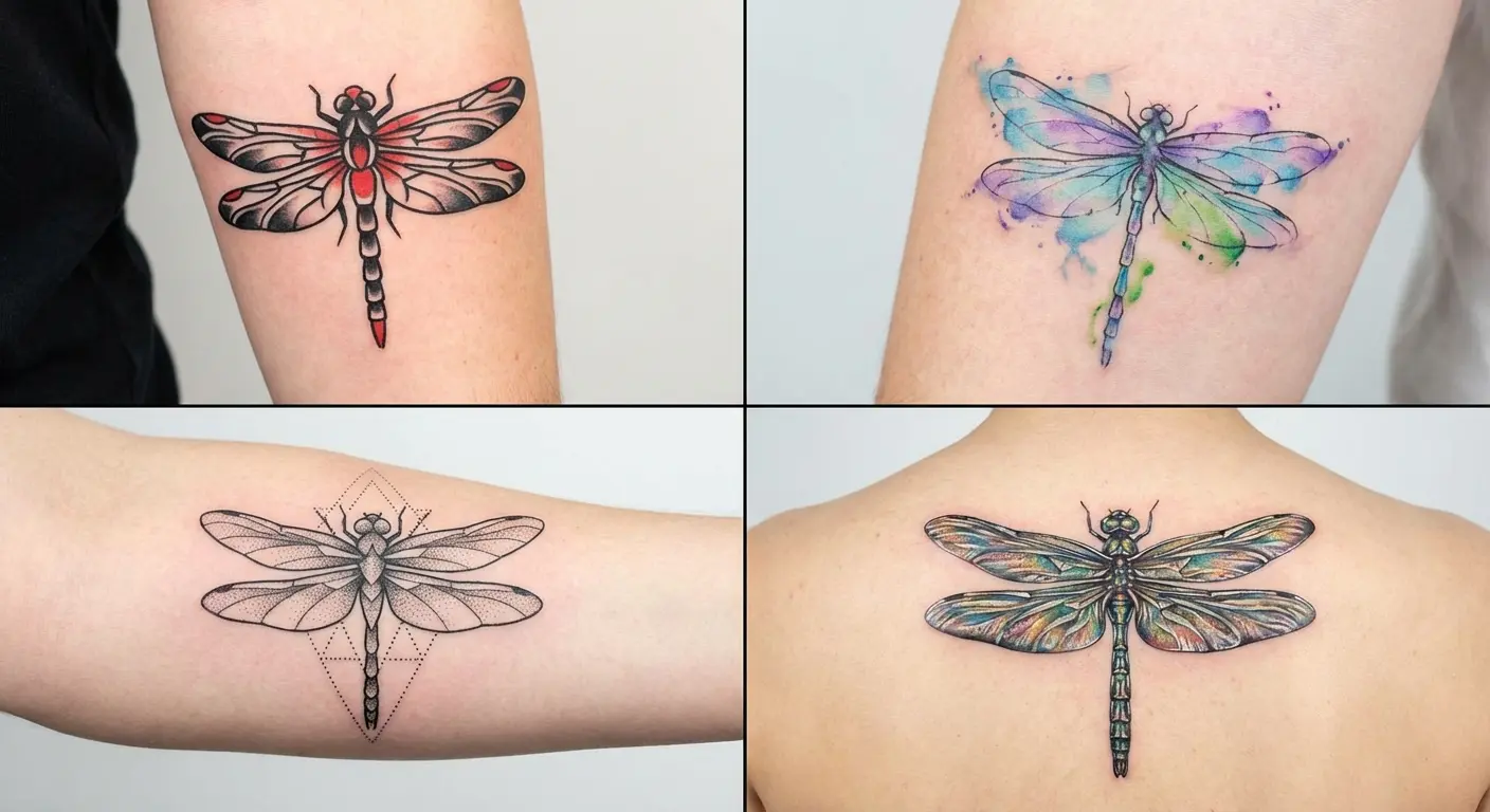 Multiple dragonfly tattoo design variations