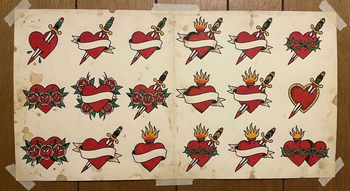 Traditional heart and dagger tattoo design