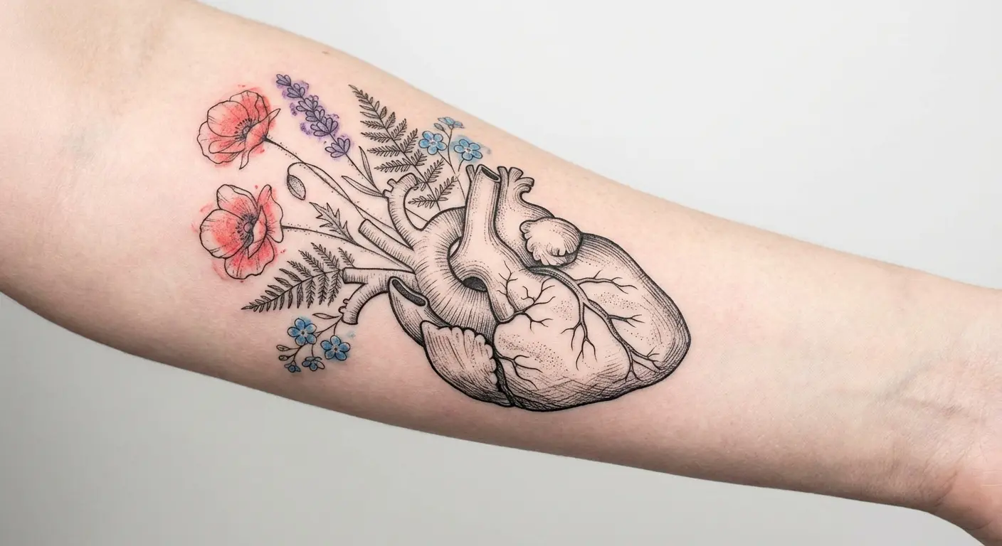 Broken heart with flowers growing through