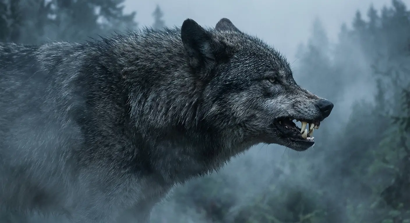 Snarling Fenrir wolf profile tattoo