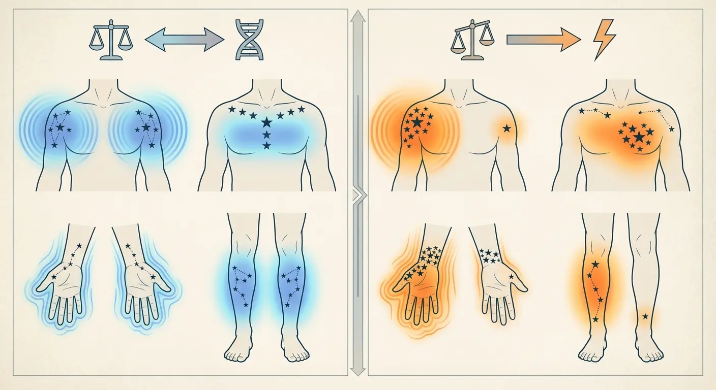 Asymmetric star trail across chest