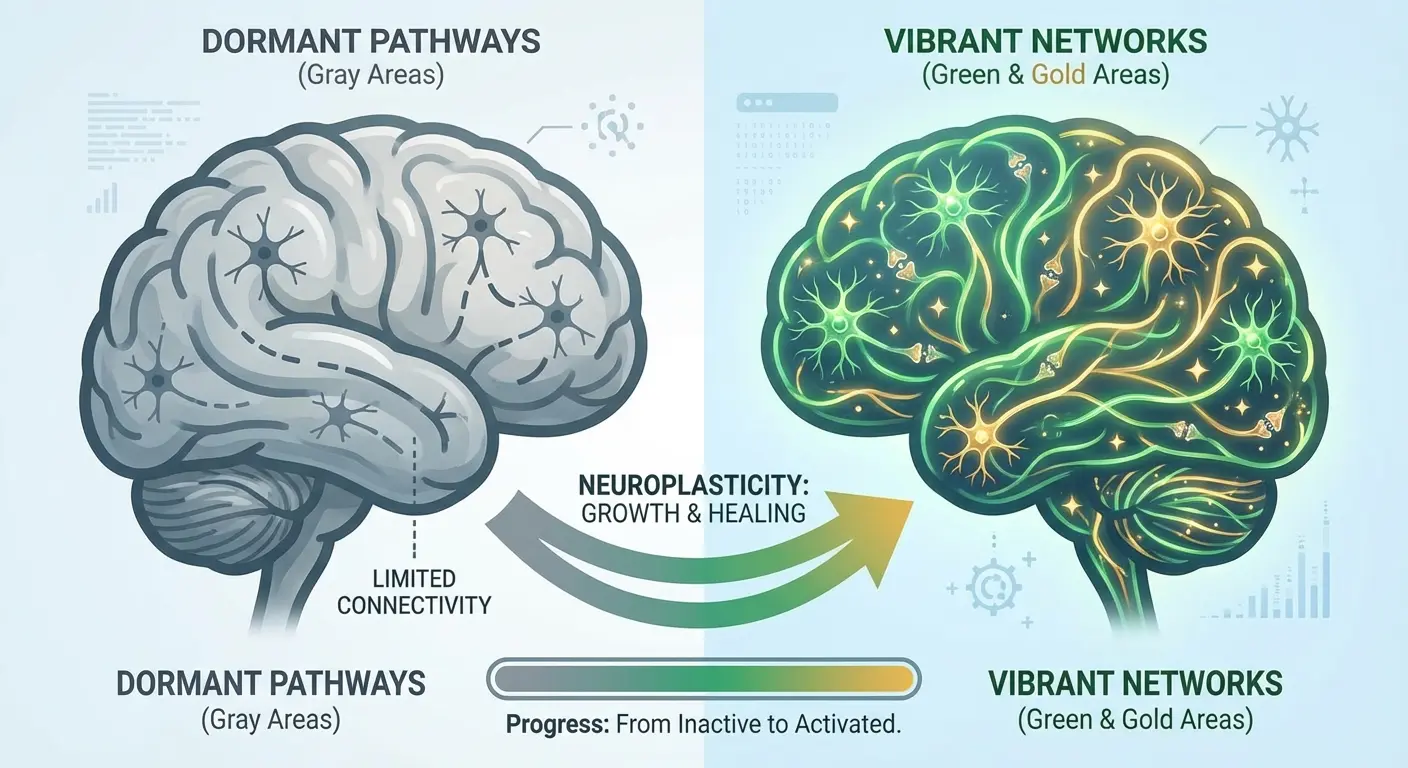 Neuroplasticity brain tattoo showing new neural connections growing and branching