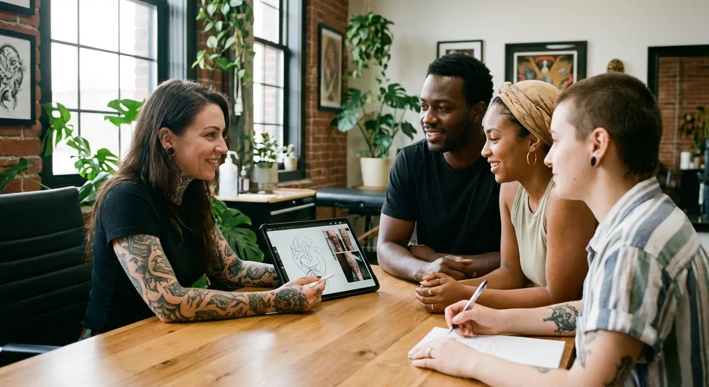 Watercolor valknut tattoo with floral elements