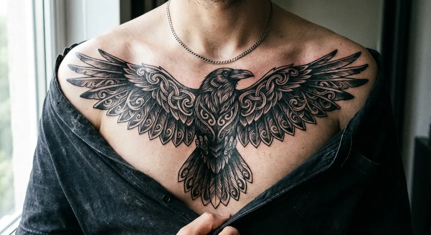 Celtic raven with knotwork design