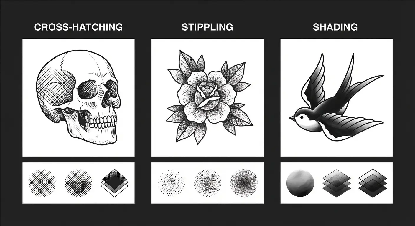 Black ink tattoo showcasing depth without color