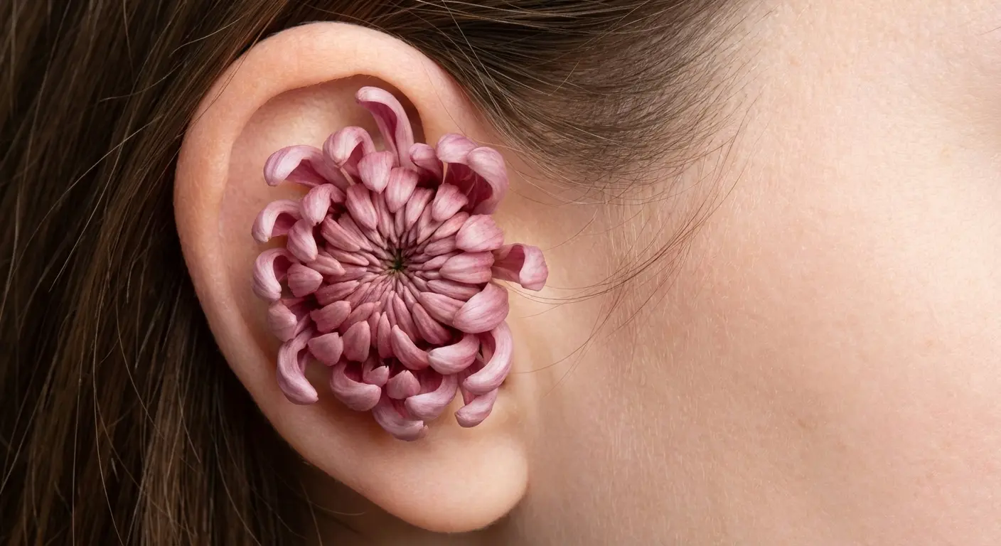 Behind-the-ear chrysanthemum placement design