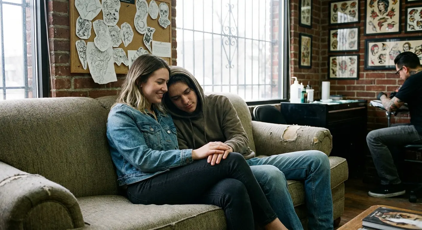 Tattoo artist working on client design