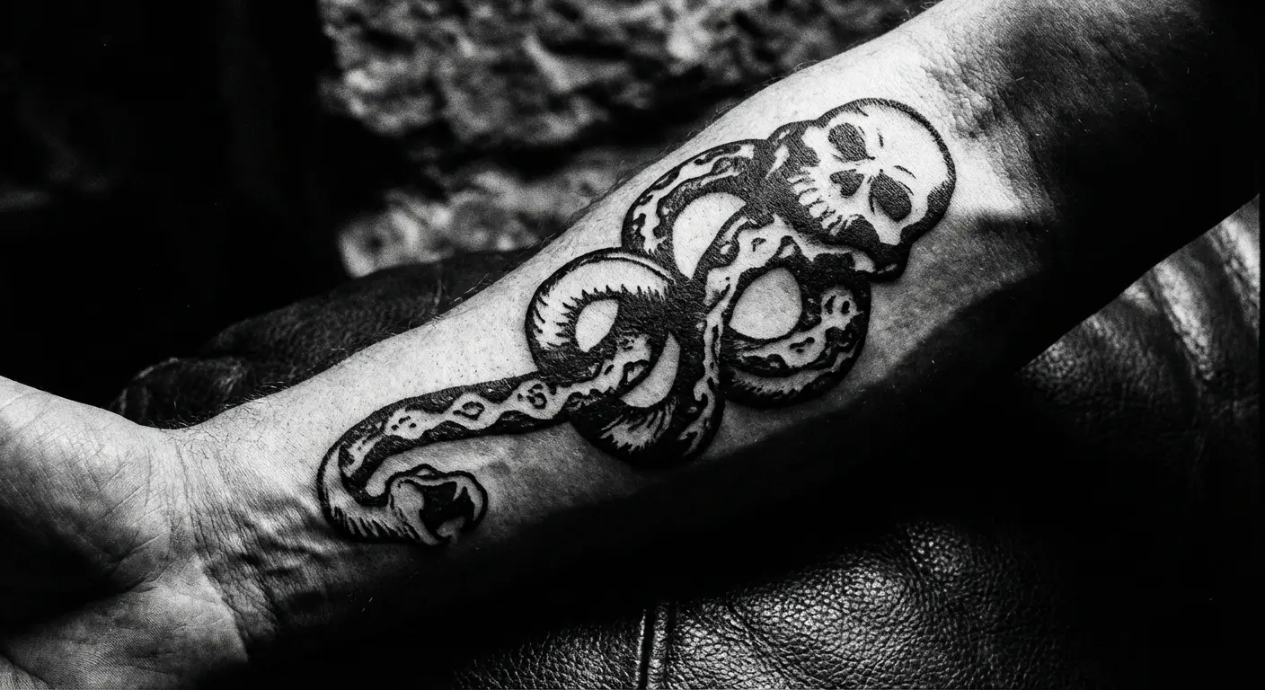 Bold Dark Mark tattoo forearm placement