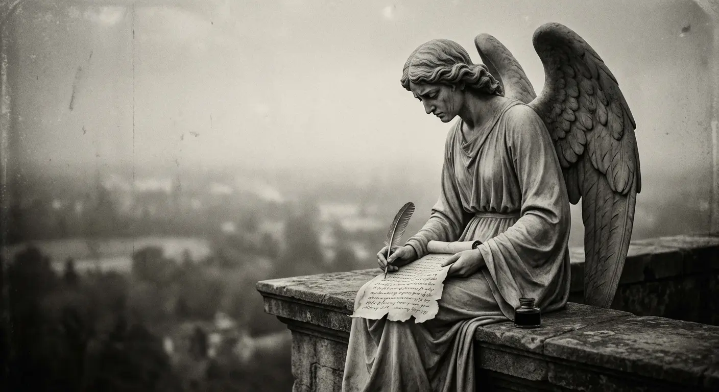 recording angel with scroll witness design