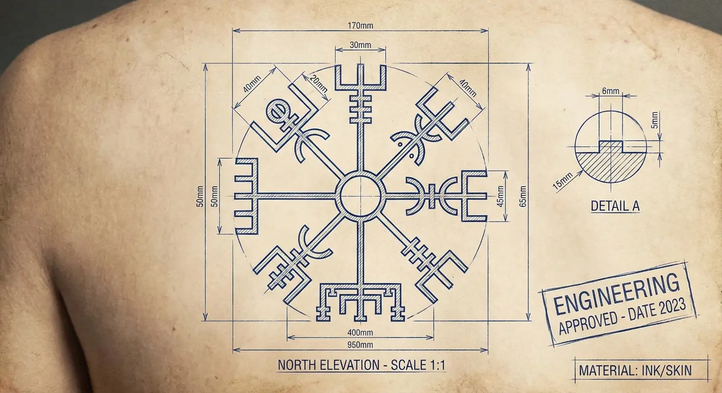 Blueprint style vegvisir tattoo