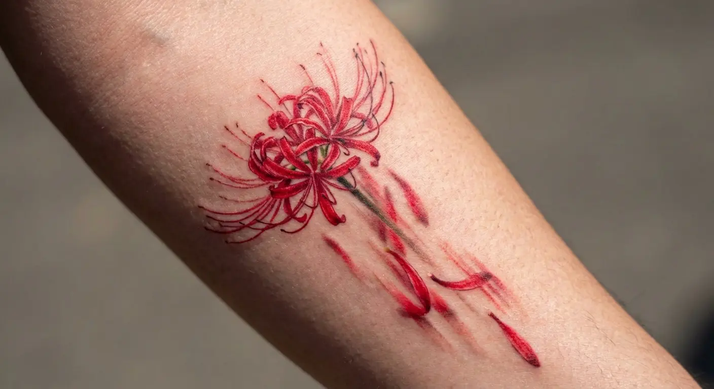 Classic red spider lily with petals