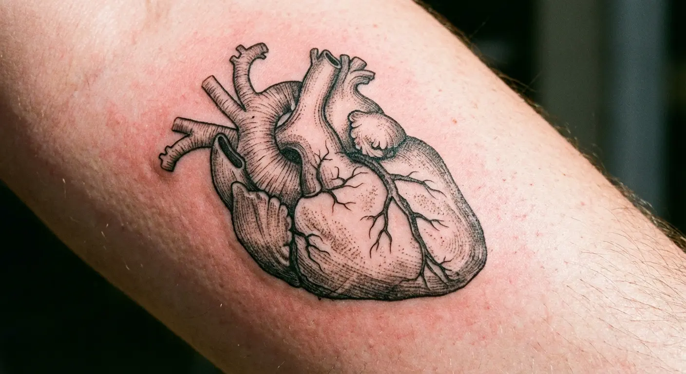 Anatomical heart tattoo with fracture line