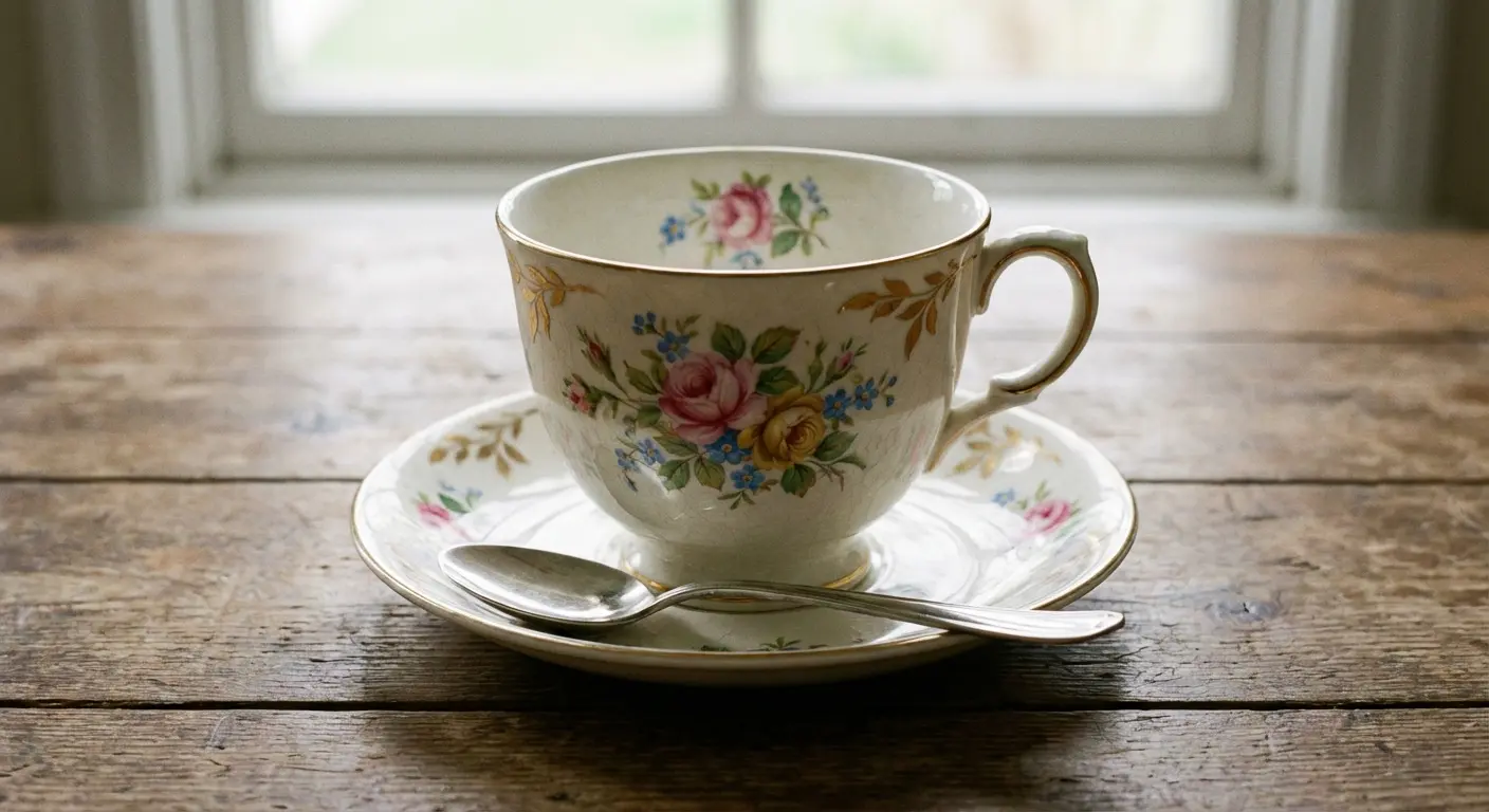 Fine line teacup tattoo on ankle