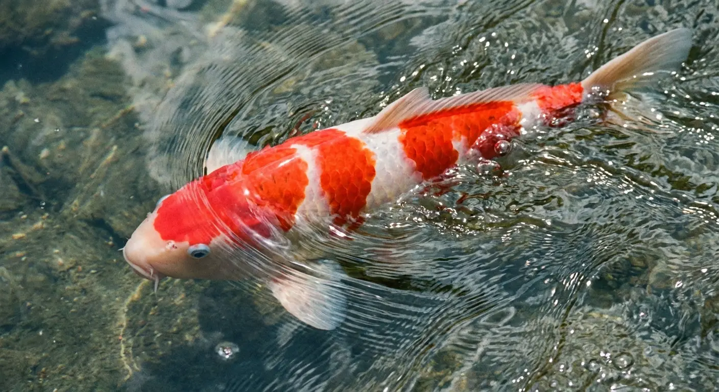 Traditional koi fish swimming upstream in water