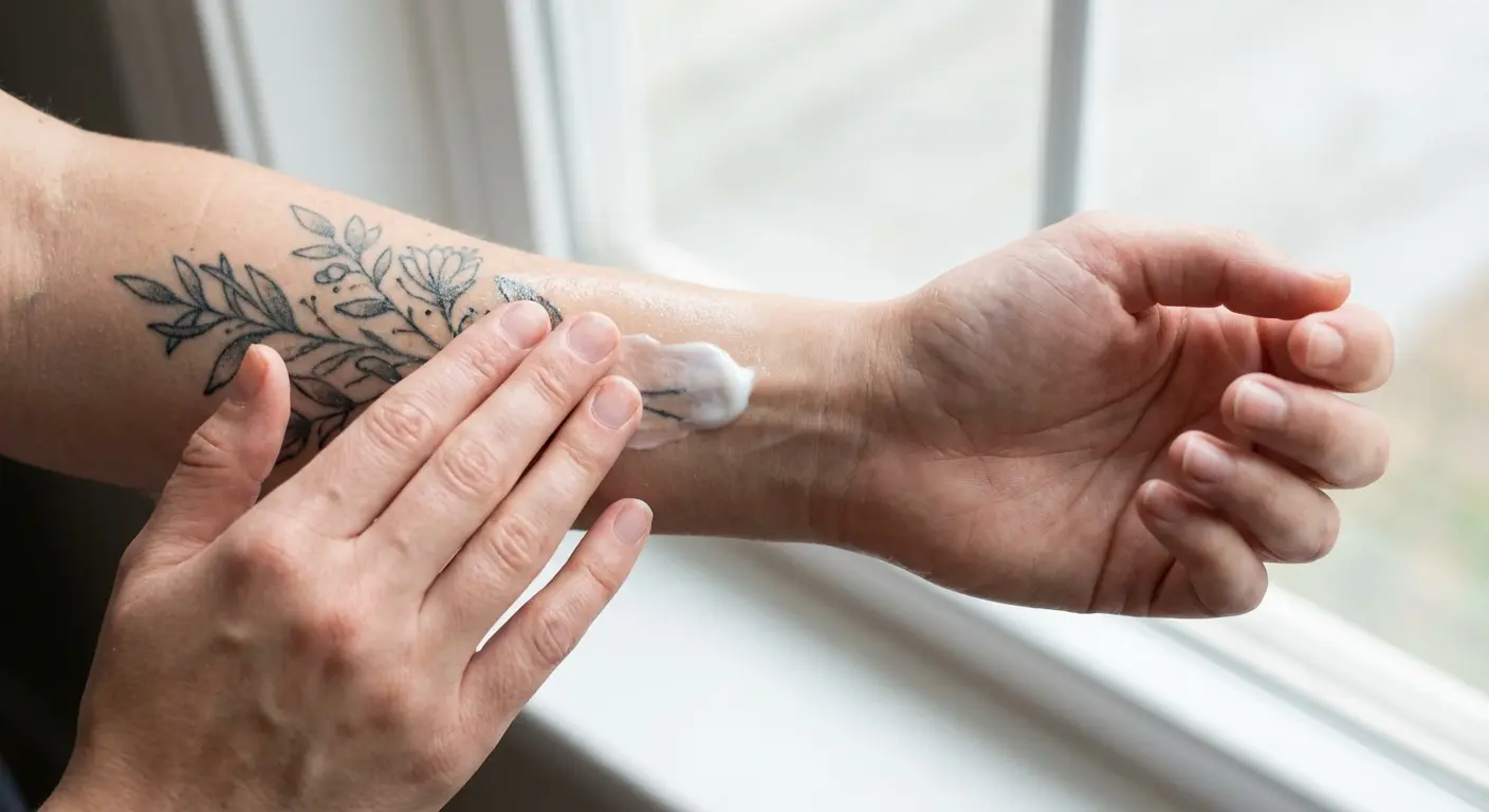 Applying moisturizer to healing tattoo