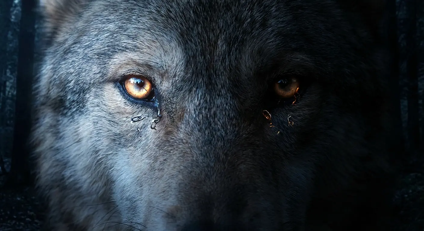 Fenrir wolf eyes in shadow and moonlight