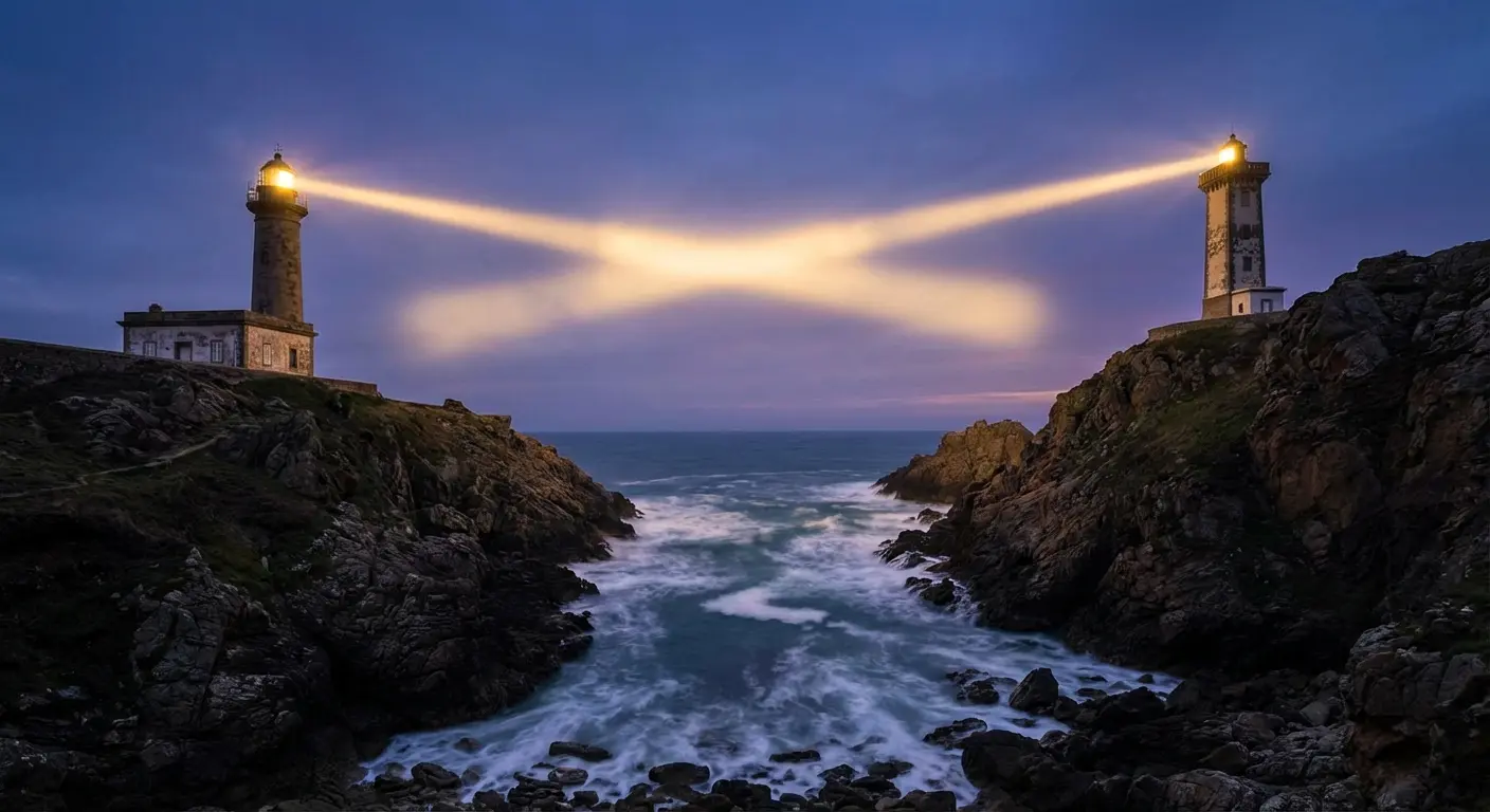 Twin lighthouse tattoo representing duality design