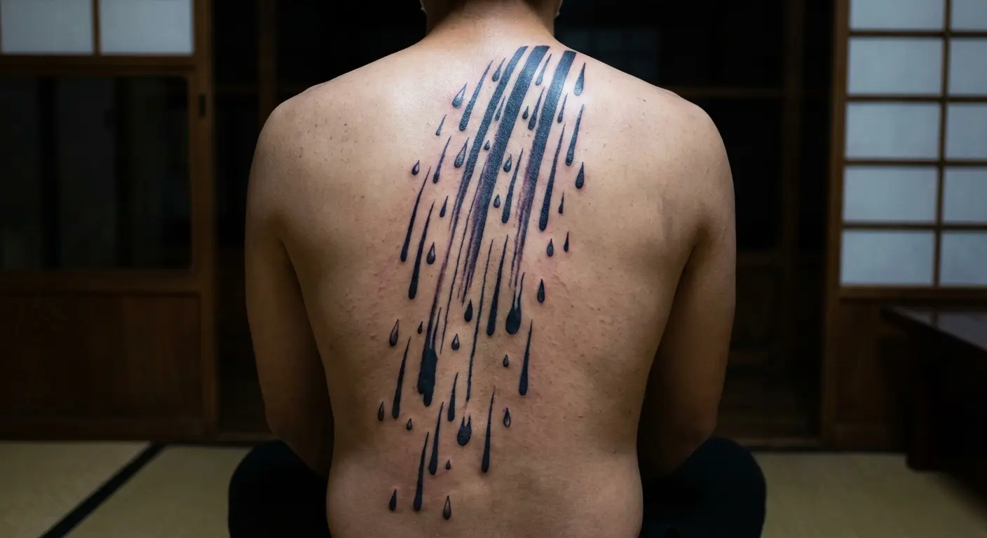 Rain shower spine irezumi tattoo
