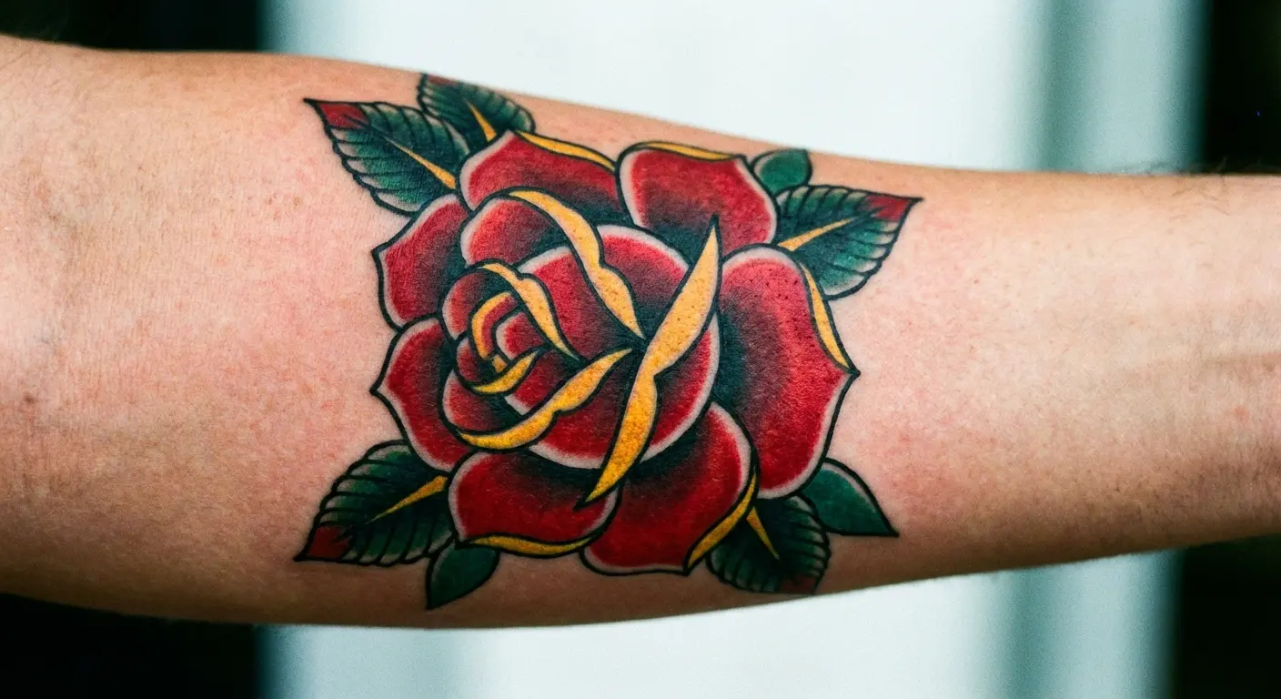 Single rose traditional tattoo flash