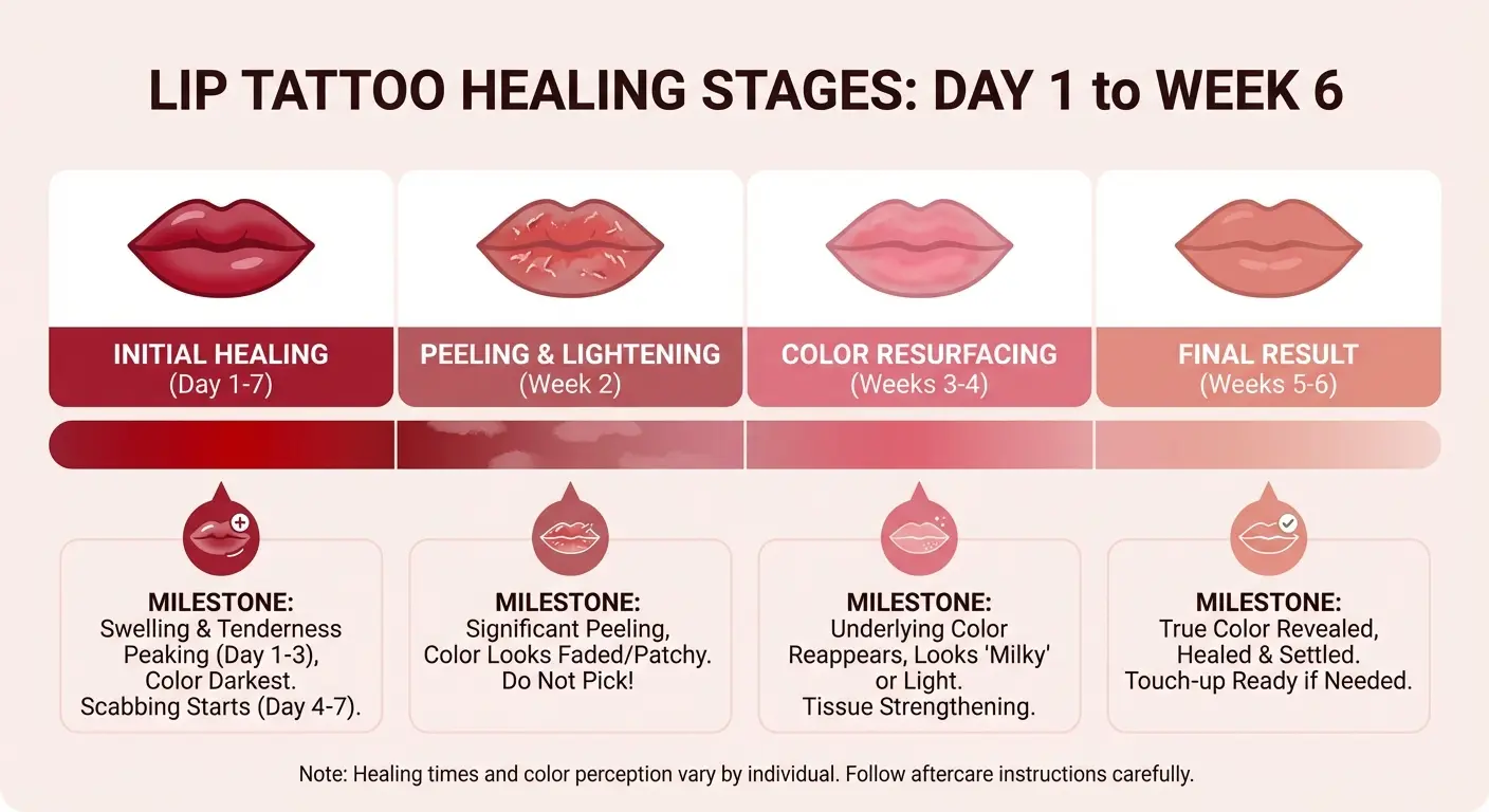 Lip tattoo healing stages comparison
