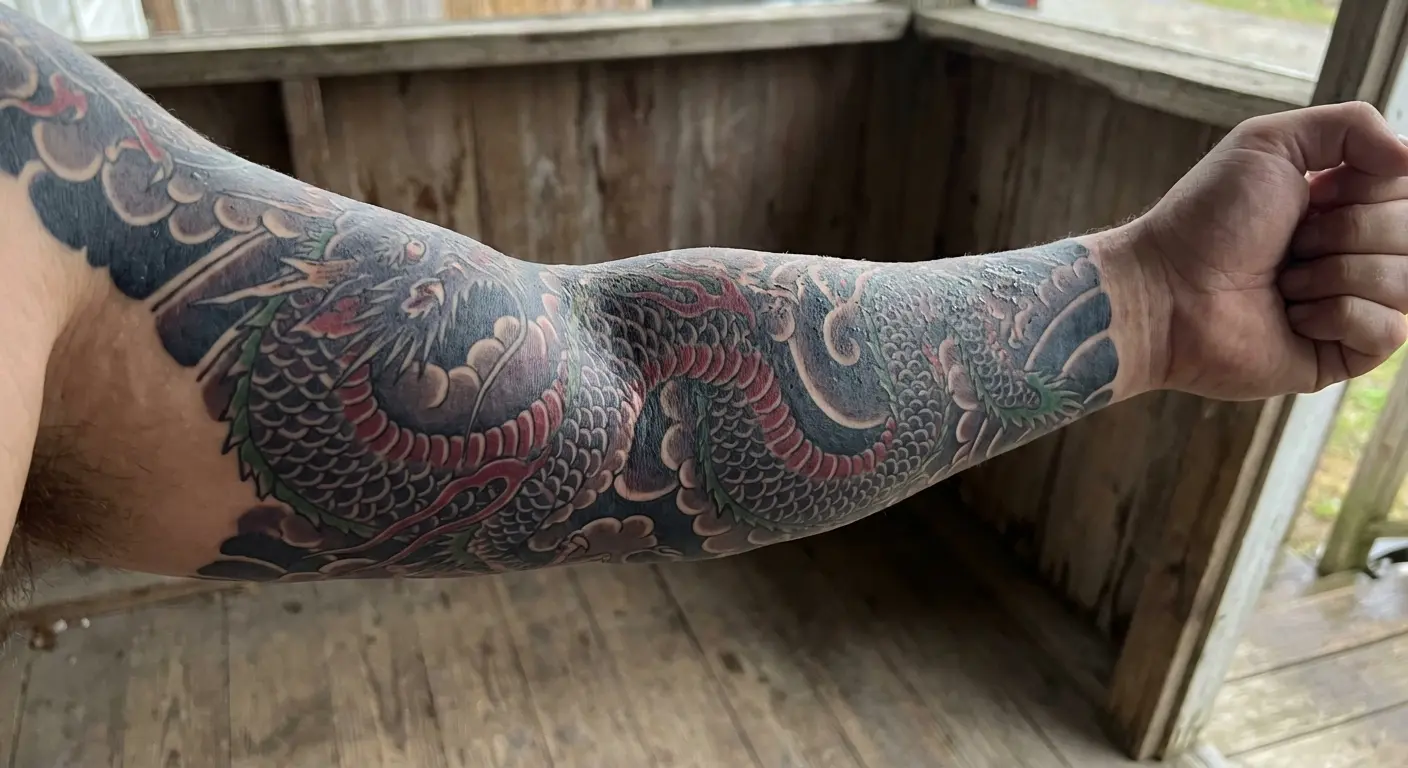 Dragon irezumi tattoo on forearm