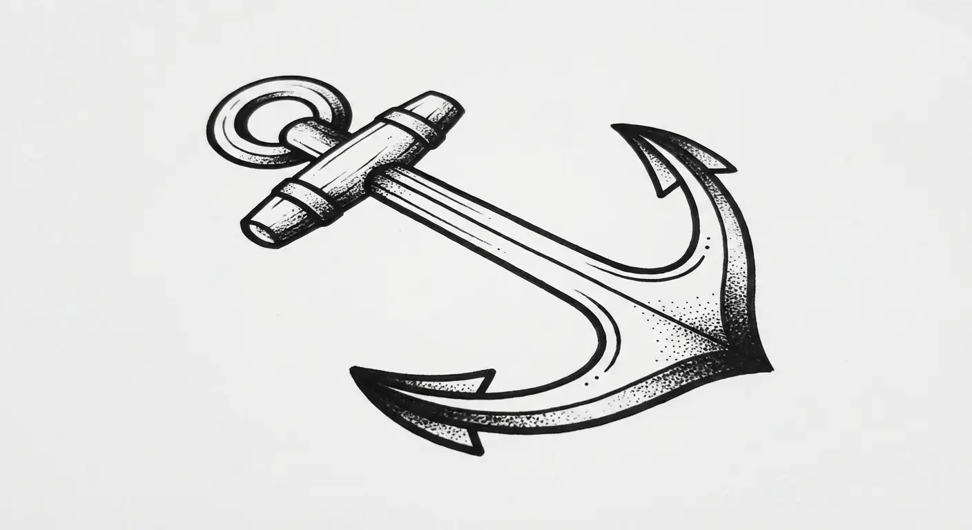 Traditional downward pointing anchor tattoo design