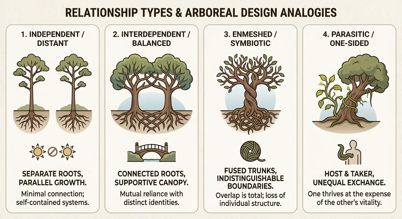 Relationship-focused Yggdrasil tattoo with interconnected branches