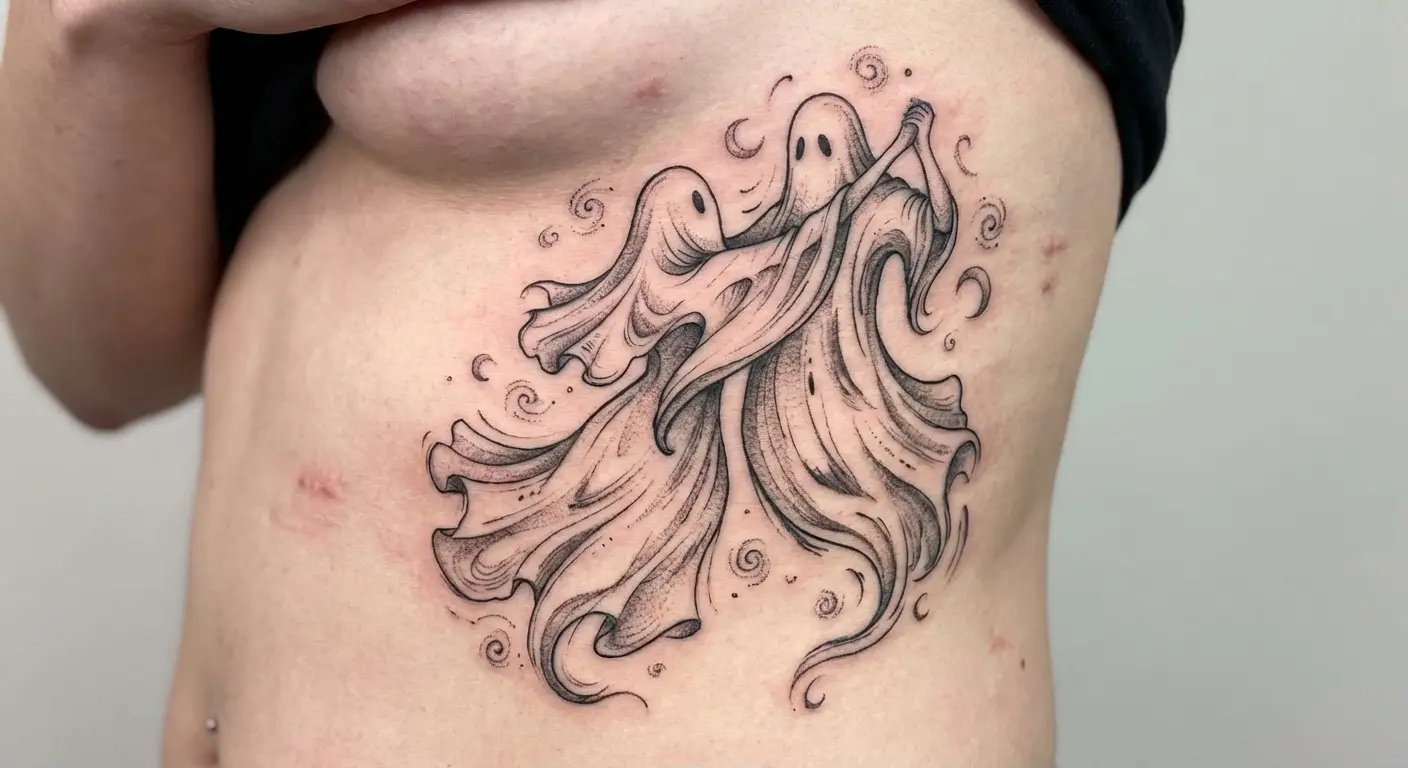 Dancing ghost duo tattoo design