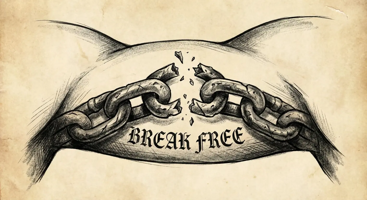 Broken chain tattoo representing generational change