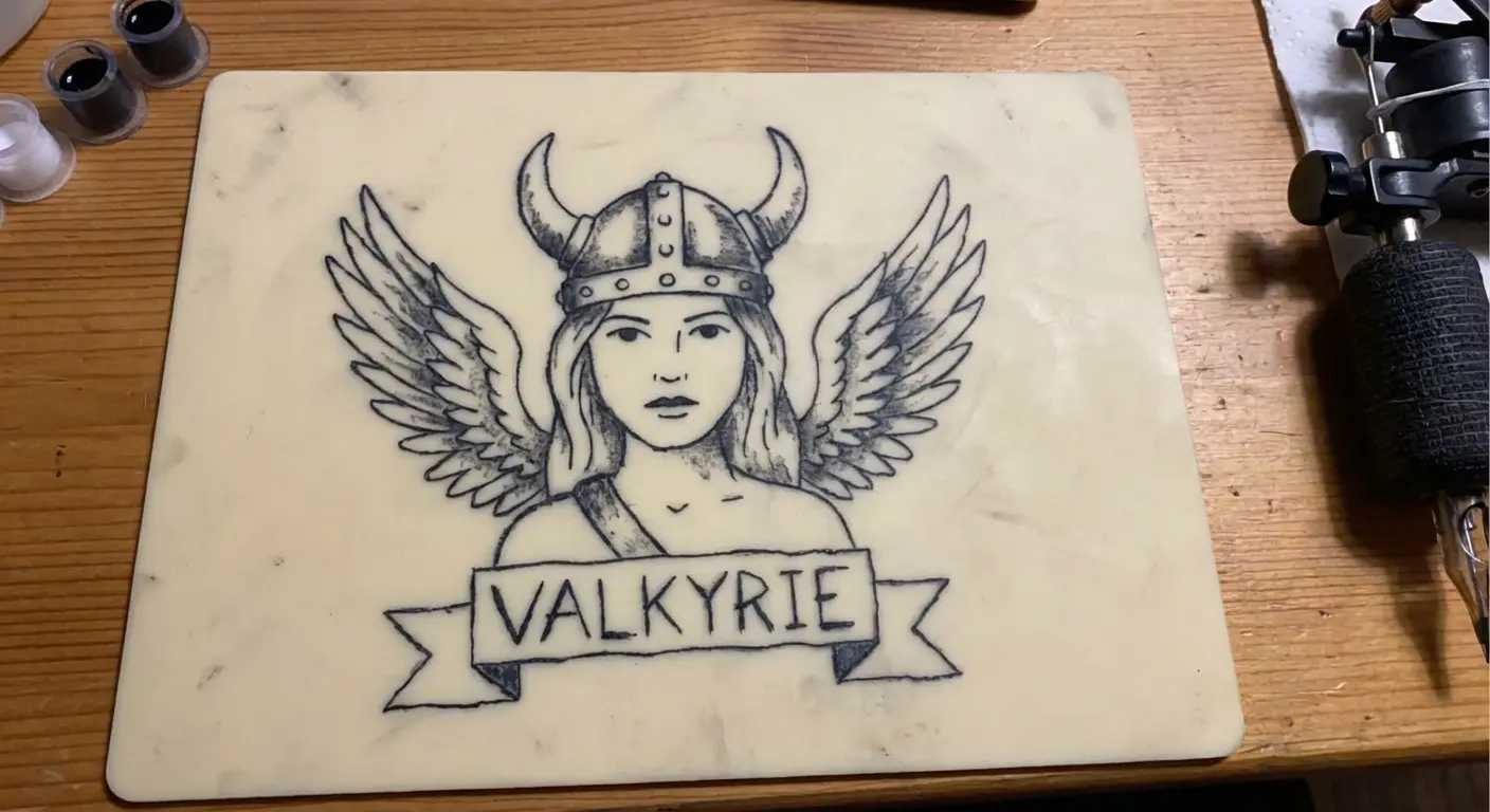 Detailed valkyrie warrior tattoo with armor