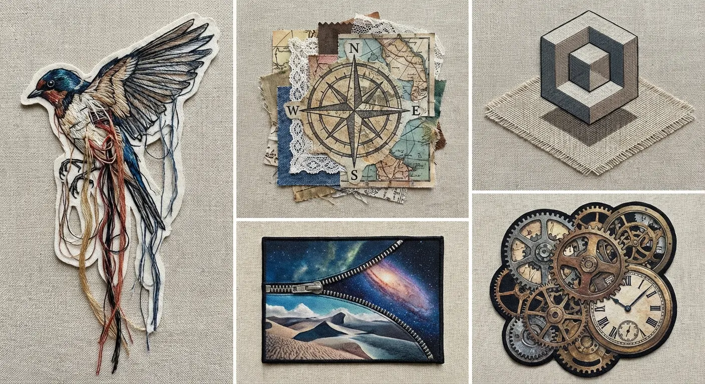 Artistic deconstructed patch tattoo with loose threads