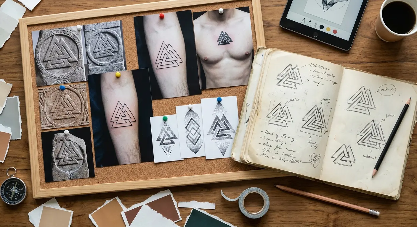 Valknut tattoo concept sketches