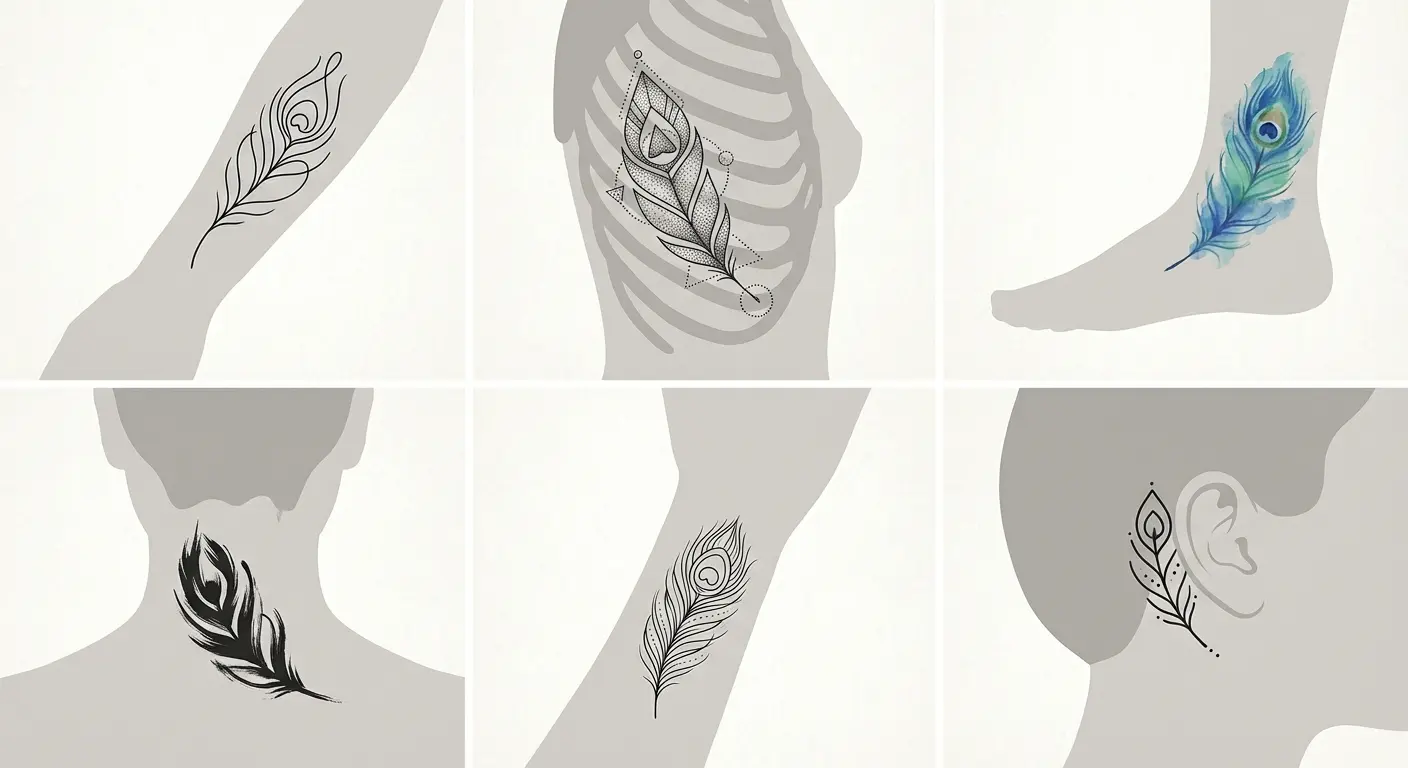 Minimalist peacock feather tattoo designs