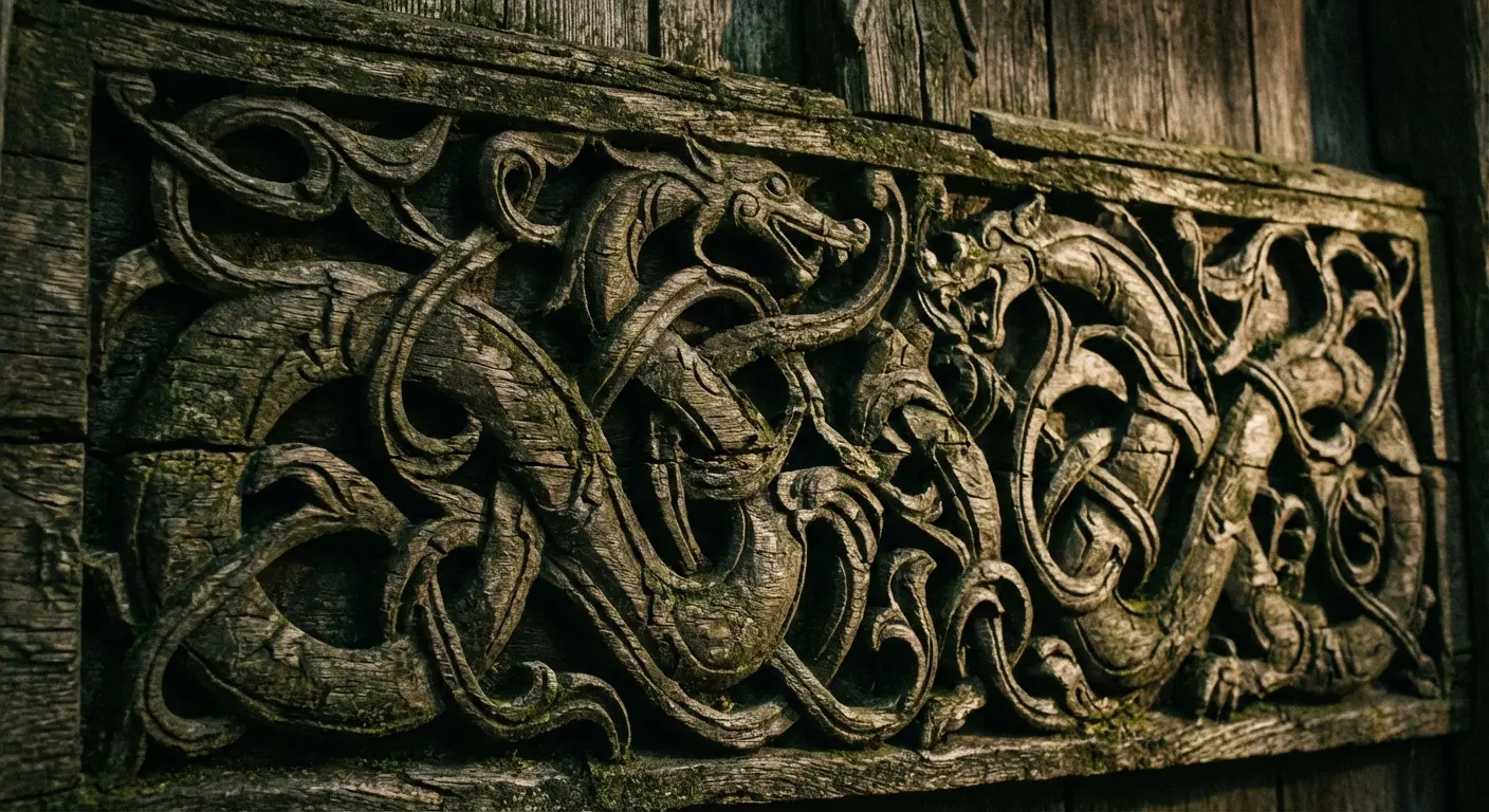 Urnes style serpent intertwining Norse art tattoo