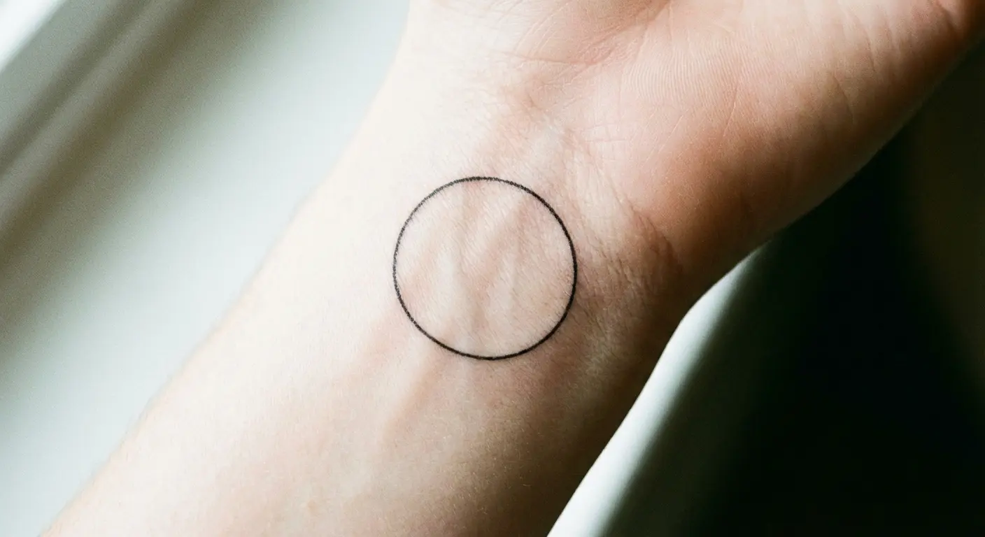 Tiny circle tattoo behind an ear